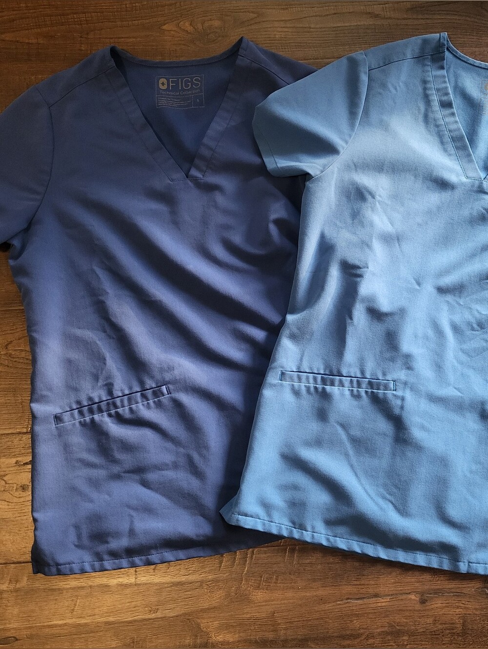 Lot of 2 FIGS Technical Collection Scrub Tops Womens Small Blue / Ceil Blue V-Ne